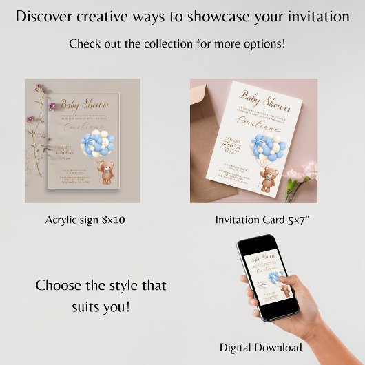 Teddybeer Spaans Baby shower Ballonnen Acryl Uitnodigingen