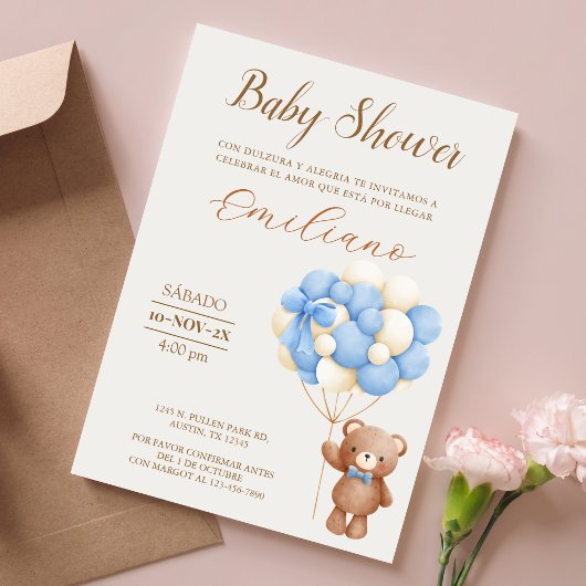 Teddybeer Spaans Baby shower Ballonnen Kaart