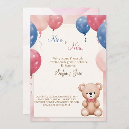 teddybeer spaans geslacht onthullen uitnodiging (Voorkant / Achterkant)