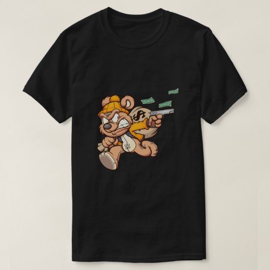 Teddybeer steelt een grote zak geld t-shirt (Design voorkant)