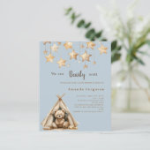 Teddybeer ster blauw budget Baby shower uitnodigin (Staand voorkant)