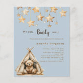 Teddybeer ster blauw budget Baby shower uitnodigin (Voorkant)