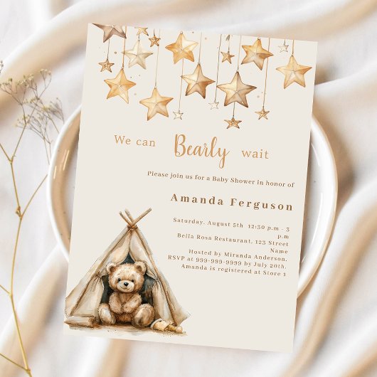 Teddybeer sterren budget Baby shower uitnodiging
