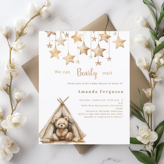 Teddybeer sterren tent boho Baby shower uitnodigin