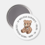 Teddybeer Stethoscoop Kinderarts Rond Tekst Magneet (Voorkant / Achterkant)