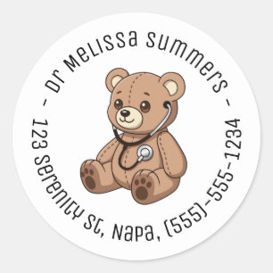 Teddybeer Stethoscoop Kinderarts Rond Tekst Ronde Sticker