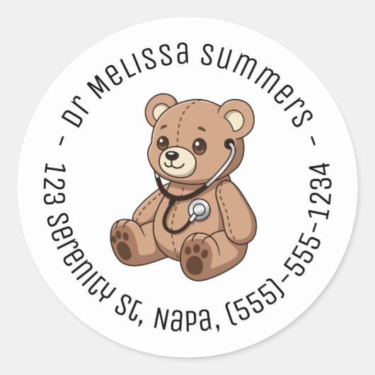 Teddybeer Stethoscoop Kinderarts Rond Tekst Ronde Sticker (Voorkant)