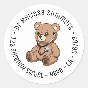 Teddybeer Stethoscoop Kinderarts Rond Tekst Ronde Sticker