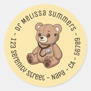 Teddybeer Stethoscoop Ronde Tekst Geel Sticker