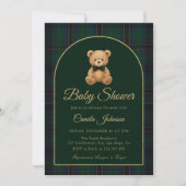 Teddybeer Tartan Preppy Babyshower Uitnodiging (Voorkant)