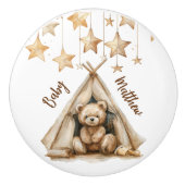 Teddybeer teepee beige bruine sterren boho kinderk keramische knop (Voorkant)