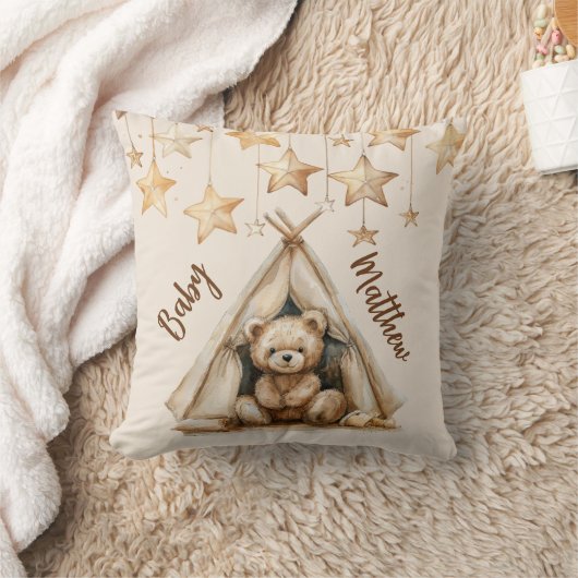 Teddybeer teepee beige bruine sterren boho kinderk kussen (Deken)