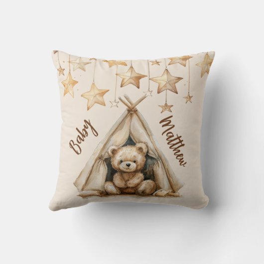 Teddybeer teepee beige bruine sterren boho kinderk kussen (Achterkant)