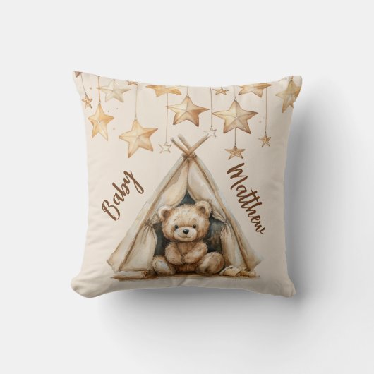 Teddybeer teepee beige bruine sterren boho kinderk kussen (Voorkant)
