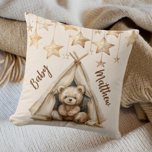 Teddybeer teepee beige bruine sterren boho kinderk kussen