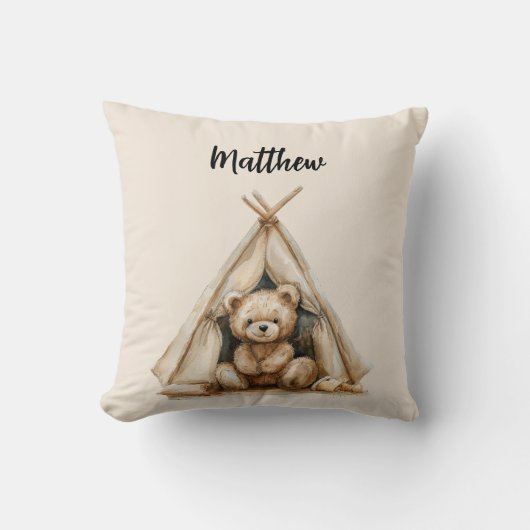 Teddybeer teepee  bruin beige kinderkamer kussen (Voorkant)