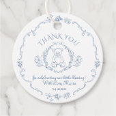 Teddybeer Toile baby shower Bedankt Bedankjes Labels (Voorkant)