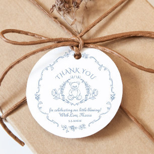 Teddybeer  Toile baby shower Bedankt Bedankjes Labels