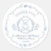 Teddybeer  Toile baby shower Bedankt Ronde Sticker (Voorkant)
