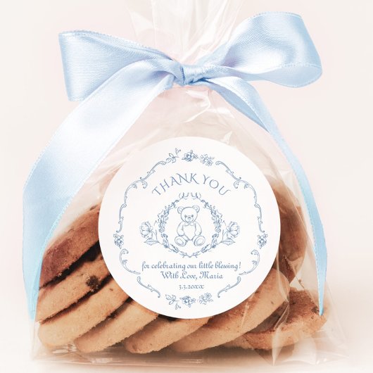 Teddybeer  Toile baby shower Bedankt Ronde Sticker