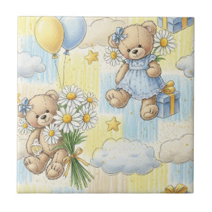 Teddybeer Tuintafelpatroon met Madeliefjes (11) Tegeltje