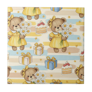 Teddybeer Tuintafelpatroon met Madeliefjes (14) Tegeltje