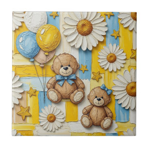 Teddybeer Tuintafelpatroon met Madeliefjes (2) Tegeltje