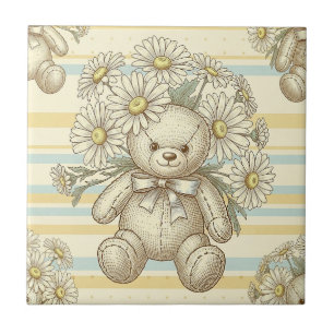 Teddybeer Tuintje met Madeliefjes Patroon (10) Tegeltje