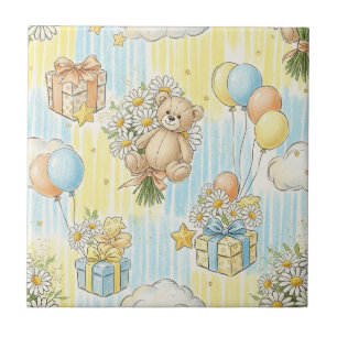Teddybeer Tuintje met Madeliefjes Patroon (12) Tegeltje