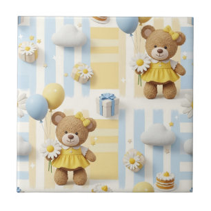 Teddybeer Tuintje met Madeliefjes Patroon (17) Tegeltje