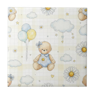 Teddybeer Tuintje met Madeliefjes Patroon (6) Tegeltje