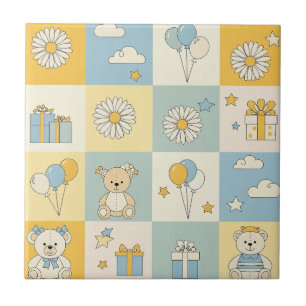 Teddybeer Tuintje met Madeliefjes Patroon (8) Tegeltje