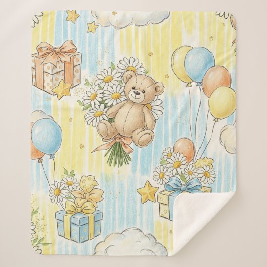 Teddybeer Tuintuinpatroon Daisy (3) Sherpa Deken (Voorkant)
