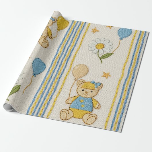 Teddybeer Tuintuinpatroon met Madeliefjes (10) Cadeaupapier (Uitgerold)