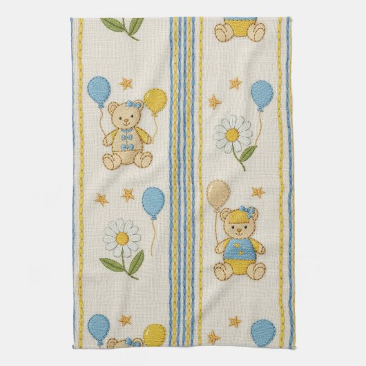 Teddybeer Tuintuinpatroon met Madeliefjes (10) Theedoek (Verticaal)