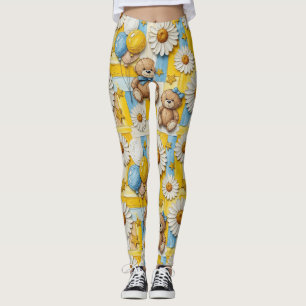 Teddybeer Tuintuinpatroon met Madeliefjes (11) Leggings
