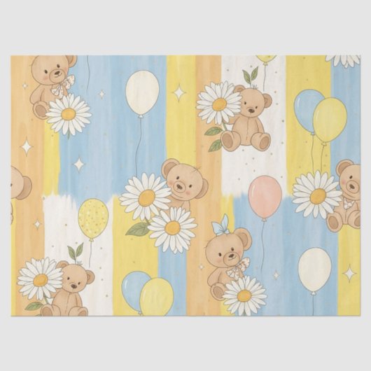 Teddybeer Tuintuinpatroon met Madeliefjes (12) Tissuepapier (Voorkant)