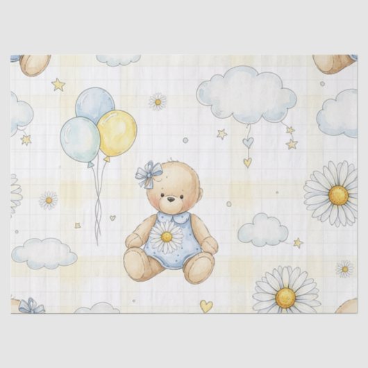 Teddybeer Tuintuinpatroon met Madeliefjes (15) Tissuepapier (Voorkant)
