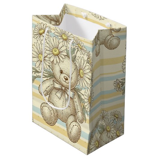 Teddybeer Tuintuinpatroon met Madeliefjes (1) Medium Cadeauzakje (Voorkant Gekanteld)