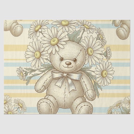 Teddybeer Tuintuinpatroon met Madeliefjes (1) Tissuepapier (Voorkant)
