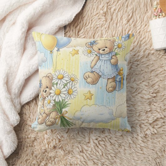 Teddybeer Tuintuinpatroon met Madeliefjes (2) Kussen (Deken)
