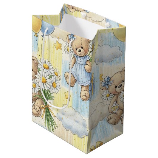 Teddybeer Tuintuinpatroon met Madeliefjes (2) Medium Cadeauzakje (Voorkant Gekanteld)