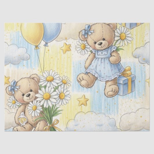 Teddybeer Tuintuinpatroon met Madeliefjes (2) Tissuepapier (Voorkant)
