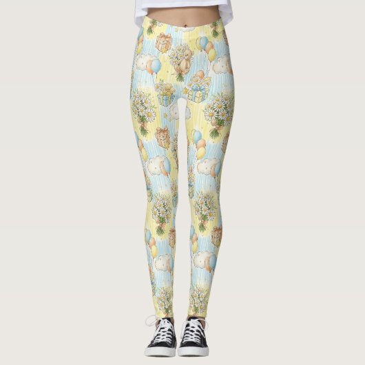 Teddybeer Tuintuinpatroon met Madeliefjes (3) Leggings (Voorkant)