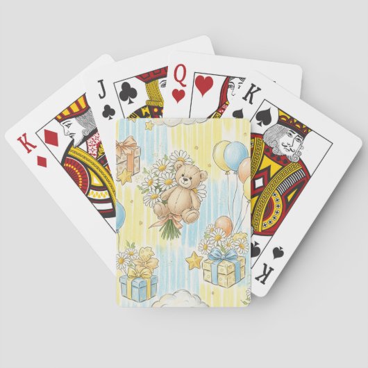 Teddybeer Tuintuinpatroon met Madeliefjes (3) Pokerkaarten (Achterkant)