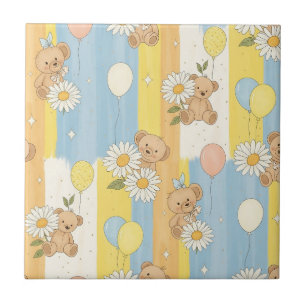 Teddybeer Tuintuinpatroon met Madeliefjes (3) Tegeltje