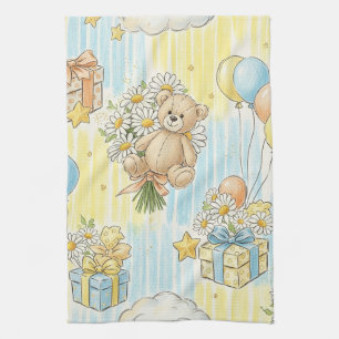 Teddybeer Tuintuinpatroon met Madeliefjes (3) Theedoek