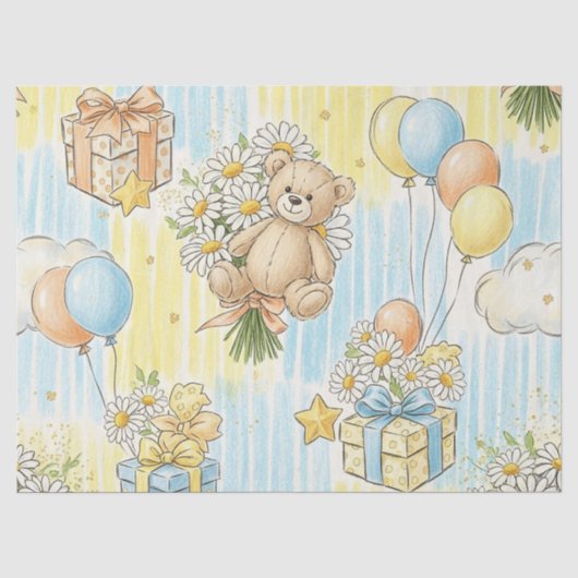 Teddybeer Tuintuinpatroon met Madeliefjes (3) Tissuepapier (Voorkant)