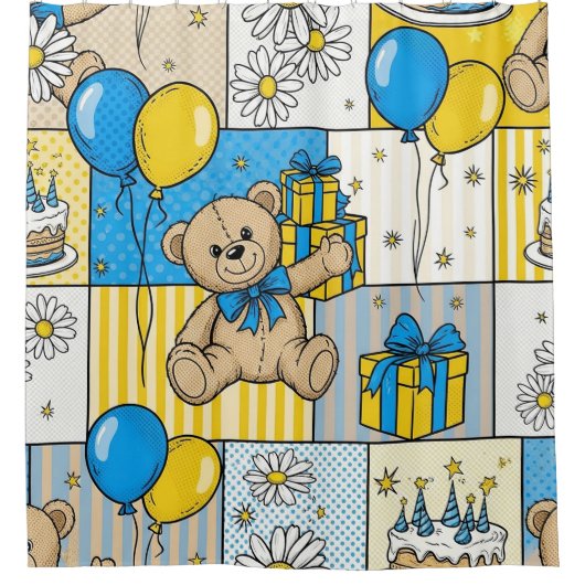 Teddybeer Tuintuinpatroon met Madeliefjes (4) Douchegordijn (Voorkant)
