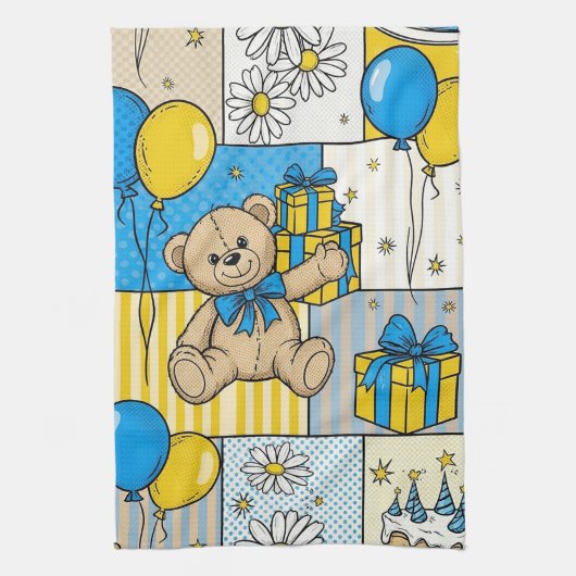 Teddybeer Tuintuinpatroon met Madeliefjes (4) Theedoek (Verticaal)